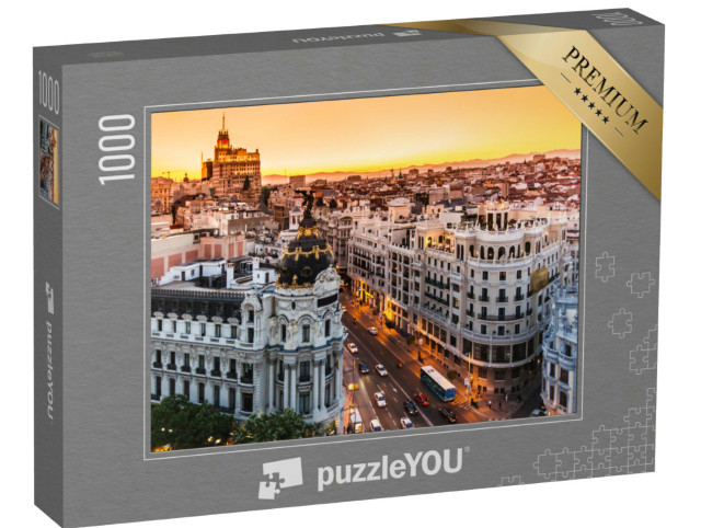 Puzzle 1000 Teile „Beeindruckende Panoramaaufnahme der Gran Via, Madrid, Spanien“