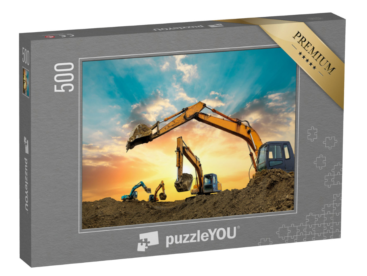 Puzzle 500 Teile „Bagger arbeiten bei Sonnenuntergang auf der Baustelle“