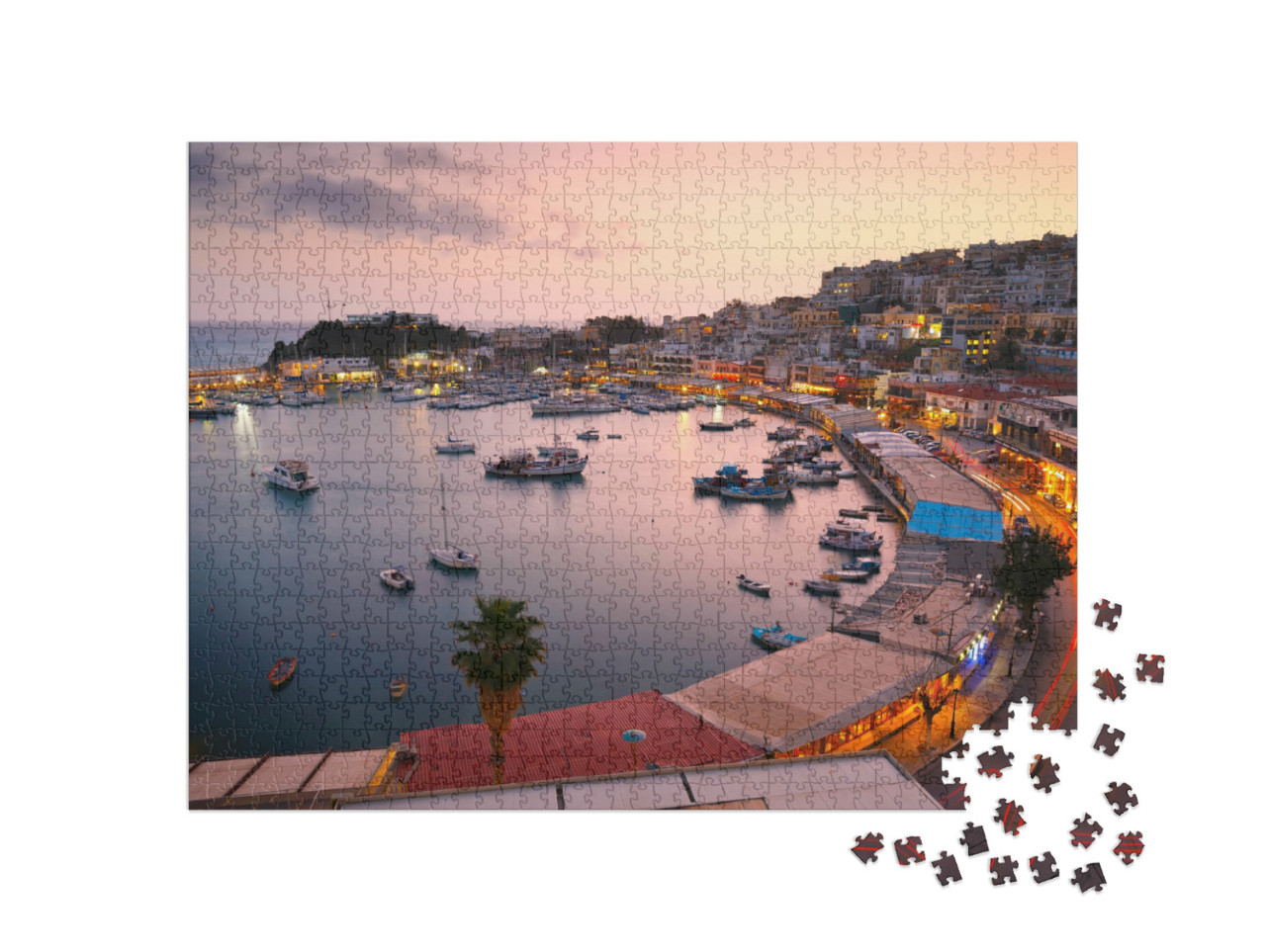 Puzzle 1000 Teile „Abend am Yachthafen Mikrolimano in Athen, Griechenland“