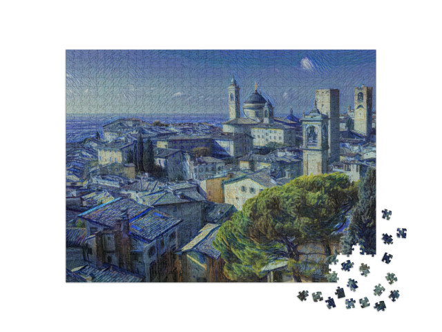 Puzzle 1000 Teile „im Kunst-Stil von van Gogh, Sternennacht - Bergamo, Lombardei, Italien - Puzzle-Kollektion Künstler & Gemälde“
