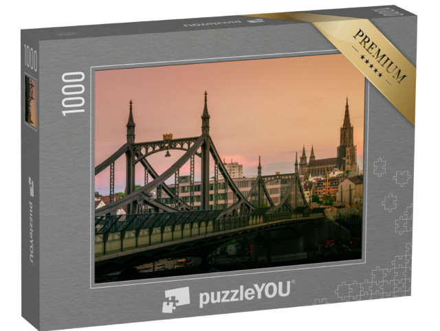 Puzzle 1000 Teile „Die Brücke Neutor und Ulmer Münster im Sonnenuntergang“