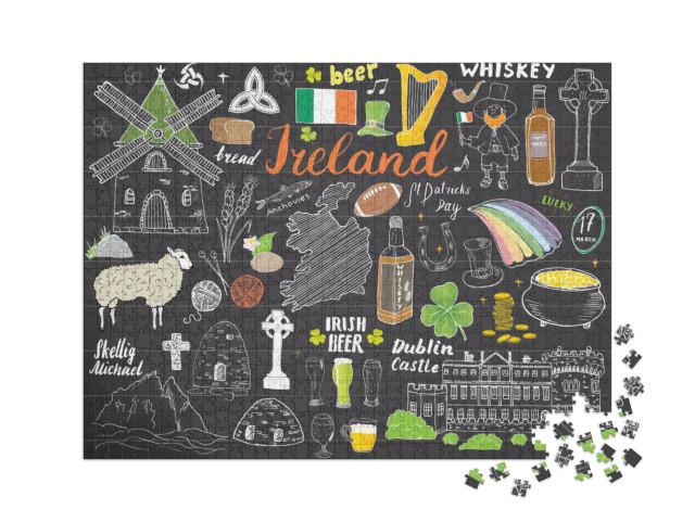 Puzzle 1000 Teile XXL „Irland in gezeichneten Skizzen“