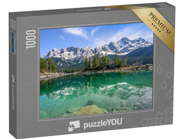 Puzzle 1000 Teile „Zugspitze spiegelt sich im Eibsse, Garmisch-Partenkirchen, Bayern, Deutschland“