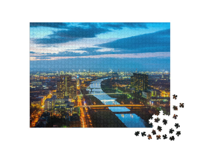 Puzzle 1000 Teile „Mannheim und Ludwigshafen bei Nacht“