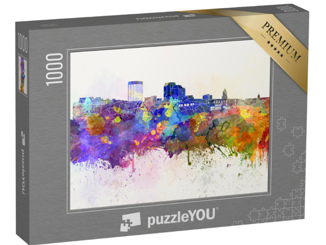 Puzzle 1000 Teile „Skyline von Manchester im Aquarell-Hintergrund“