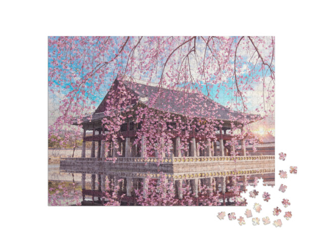 Puzzle 1000 Teile „Kirschblüte am Gyeongbokgung-Palast in Seoul“