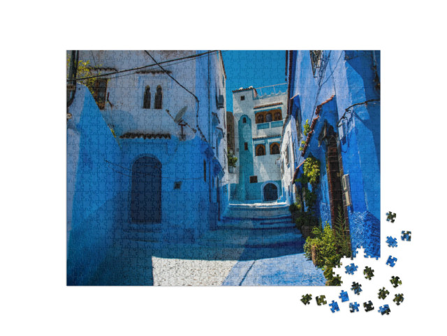 Puzzle 1000 Teile „Straßen der blauen Stadt, Chefchaouen in Marokko“