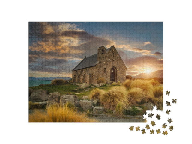 Puzzle 1000 Teile „Naturschauspiel an der Church of good Shepherd, Neuseeland“