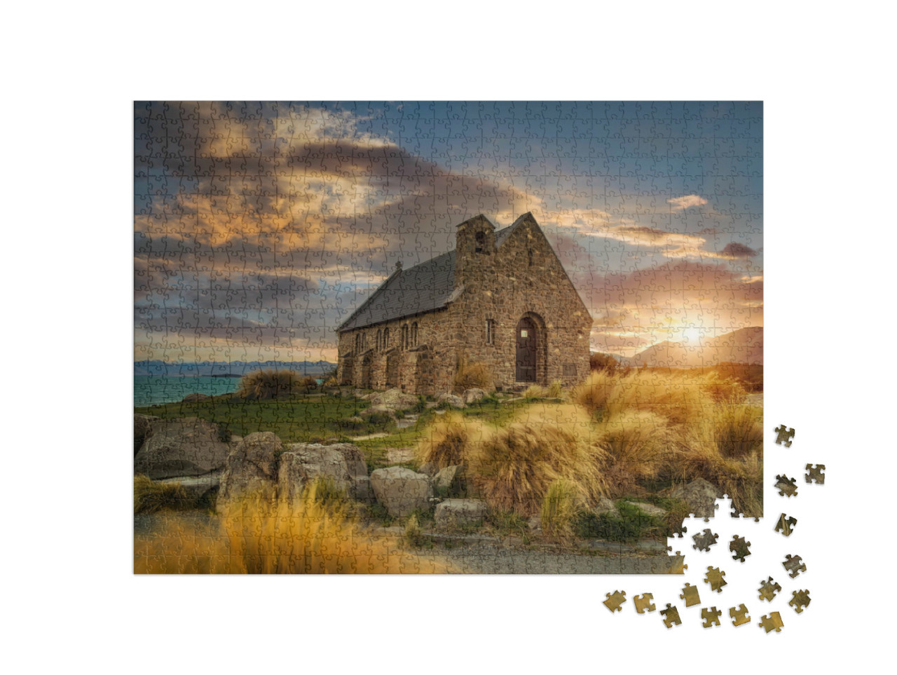 Puzzle 1000 Teile „Naturschauspiel an der Church of good Shepherd, Neuseeland“