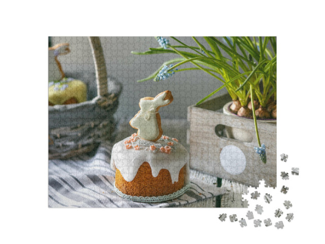 Puzzle 1000 Teile „Osterkuchen mit süßem Hasen dekoriert“