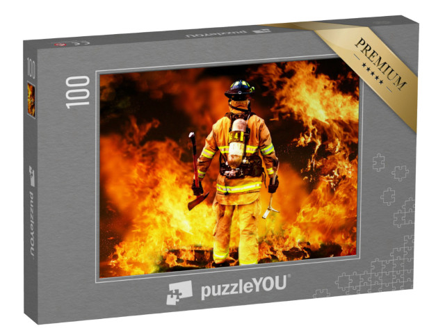 Puzzle 100 Teile „Feuerwehrmann im Feuer“