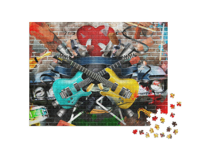 Puzzle 1000 Teile „Graffiti Collage aus Musik und Farbe“