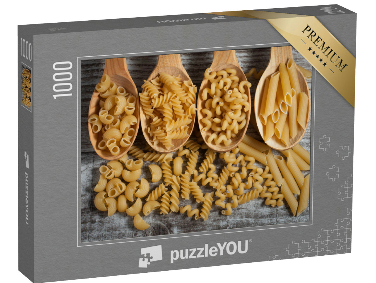 Puzzle 1000 Teile „Verschiedene Nudeln auf hölzernen Löffeln“