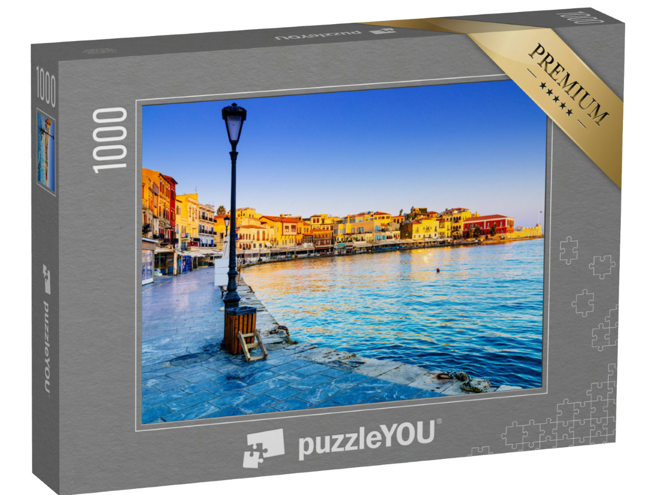 Puzzle 1000 Teile „Der Hafen von Chania bei Sonnenaufgang, Kreta“