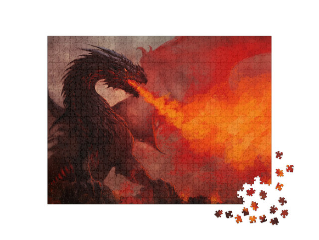 Puzzle 1000 Teile „Drache mit schwarzen Flügeln“