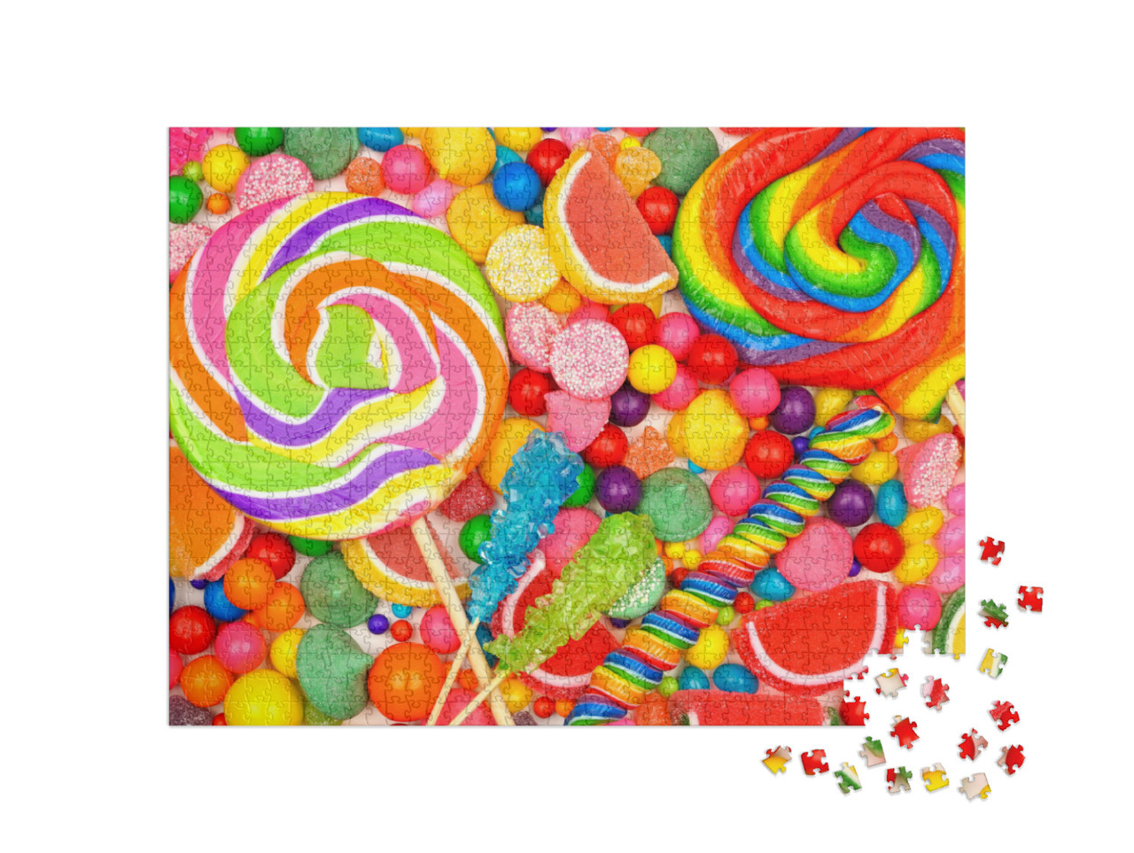 Puzzle 1000 Teile „Verschiedene Süßigkeiten, mit Lutscher, Kaugummikugeln und Geleebonbons“