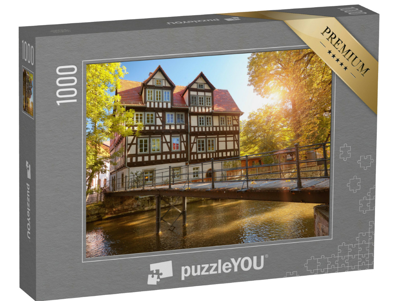 Puzzle 1000 Teile „Historisches Fachwerkhaus an der Gera, Erfurt“