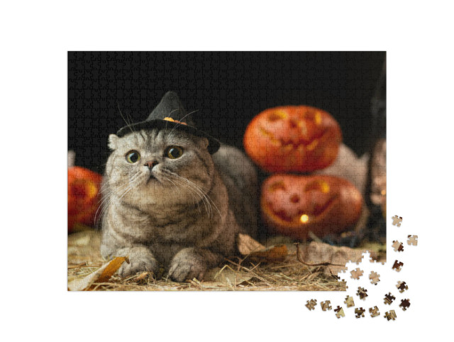 Puzzle 1000 Teile „Halloween-Katze mit Hut“