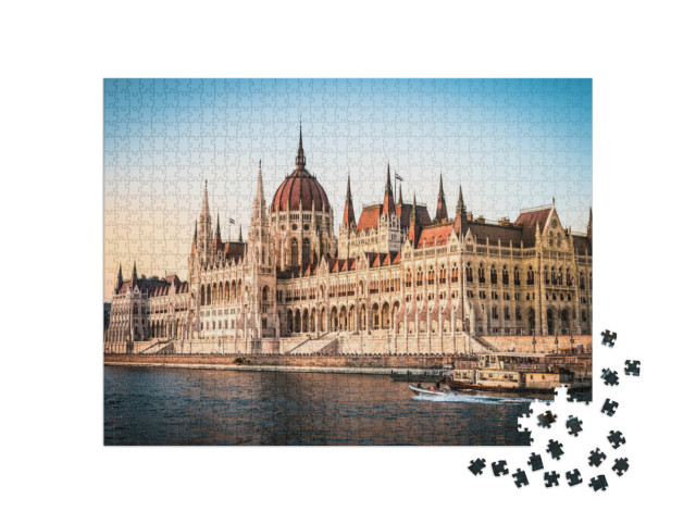 Puzzle 1000 Teile „Ungarisches Nationalparlament und Donau in Budapest, Ungarn“