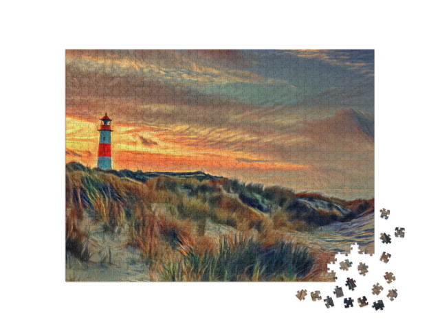 Puzzle 1000 Teile „im Stil von Edvard Munch, Der Schrei - Nordischer Leuchtturm auf Sylt - Puzzle-Kollektion Künstler & Gemälde“