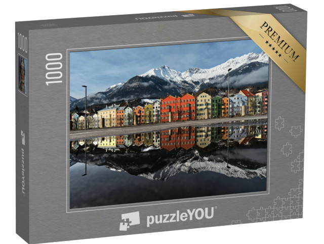 Puzzle 1000 Teile „Perfekte Wasserspiegelung der bunten Häuser von Innsbruck, Österreich“