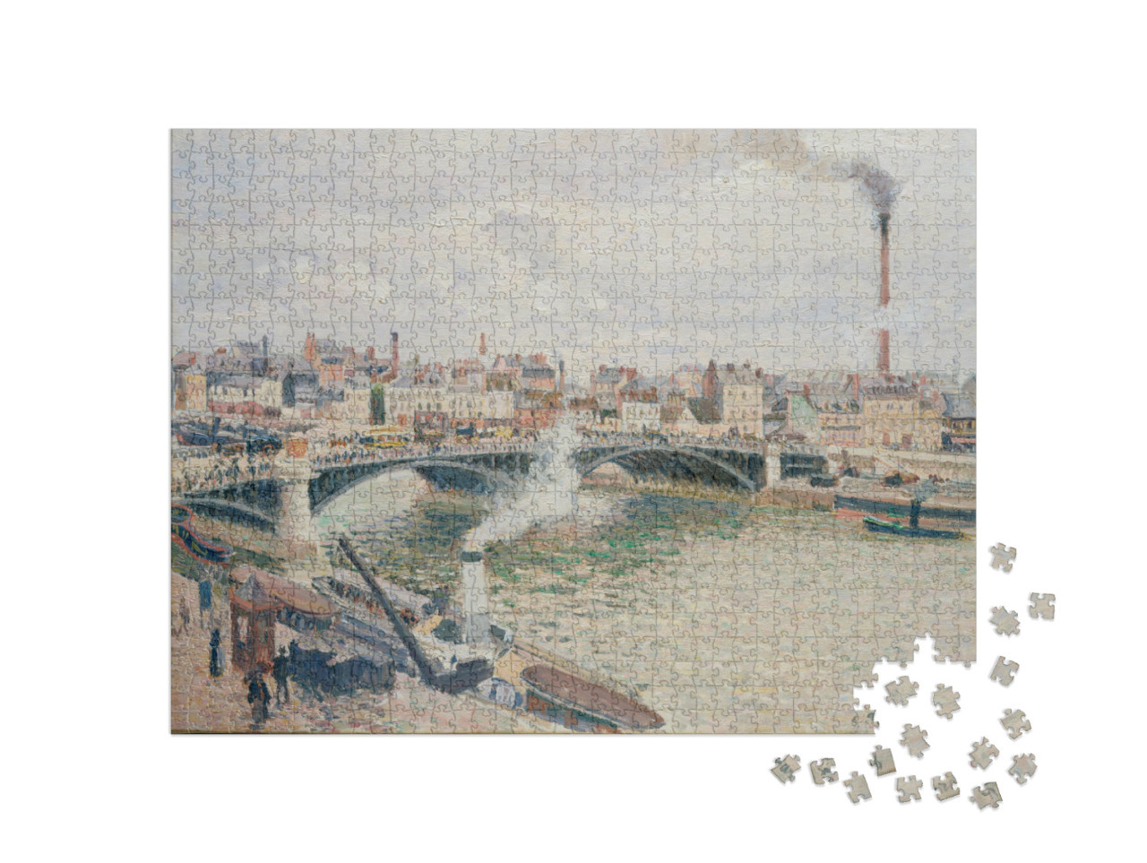 Puzzle 1000 Teile „Camille Pissarro - Morgen, ein bedeckter Tag, Rouen“