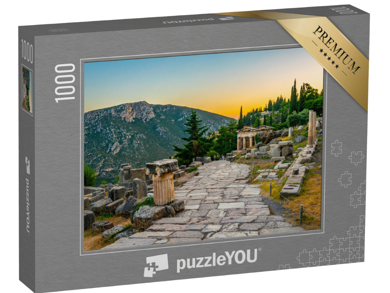 Puzzle 1000 Teile „Sonnenuntergang über Delphi, antike Stätte, Griechenland“