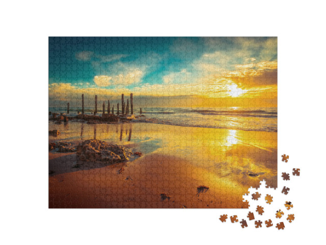 Puzzle 1000 Teile „Strand von Port Willunga im Sonnenuntergang, Südaustralien“