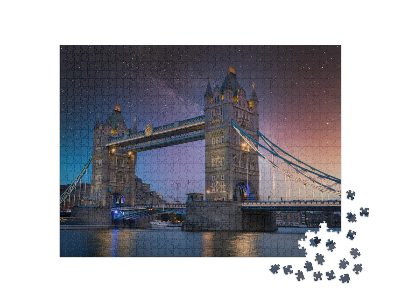 Puzzle 1000 Teile „Klare Sternennacht über der Tower Bridge in London“