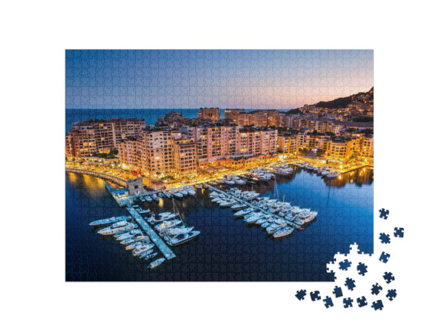 Puzzle 1000 Teile „Nachtansicht auf Fontvieille und den Hafen von Monaco“
