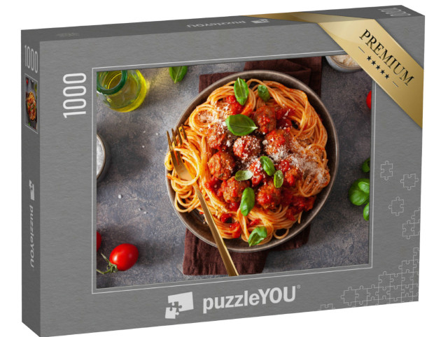 Puzzle 1000 Teile „Spaghetti mit Fleischbällchen und Tomatensauce“