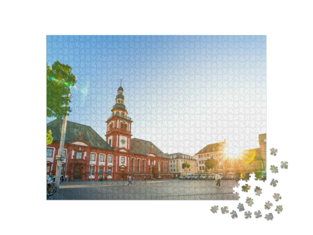 Puzzle 1000 Teile „Marktplatz in Mannheim mit warmen Sonnenstrahlen“