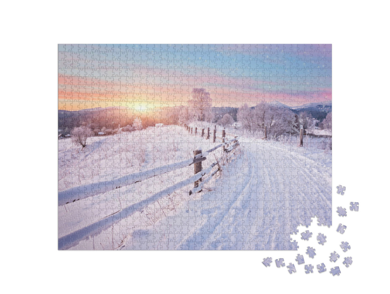 Puzzle 1000 Teile „Sonnenuntergang im Winterwunderland“