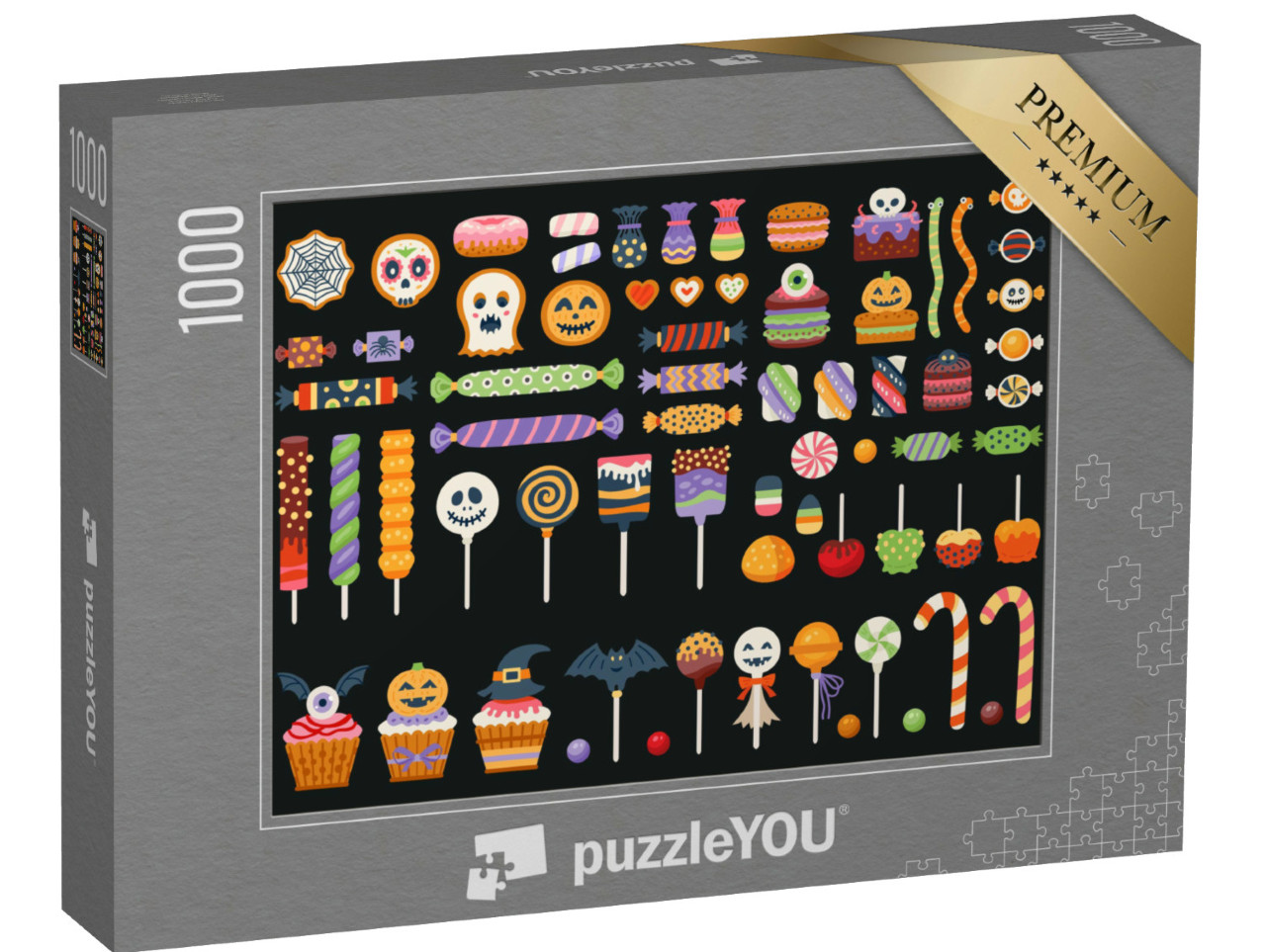 Puzzle 1000 Teile „Bonbons, Zuckerstangen und Lutscher an Halloween“