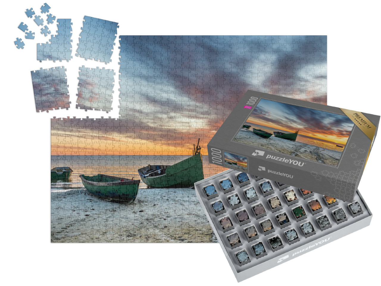 Puzzle „Verankertes Fischerboot am Sandstrand der Ostsee“ | SMART SORTED® 1000 Teile