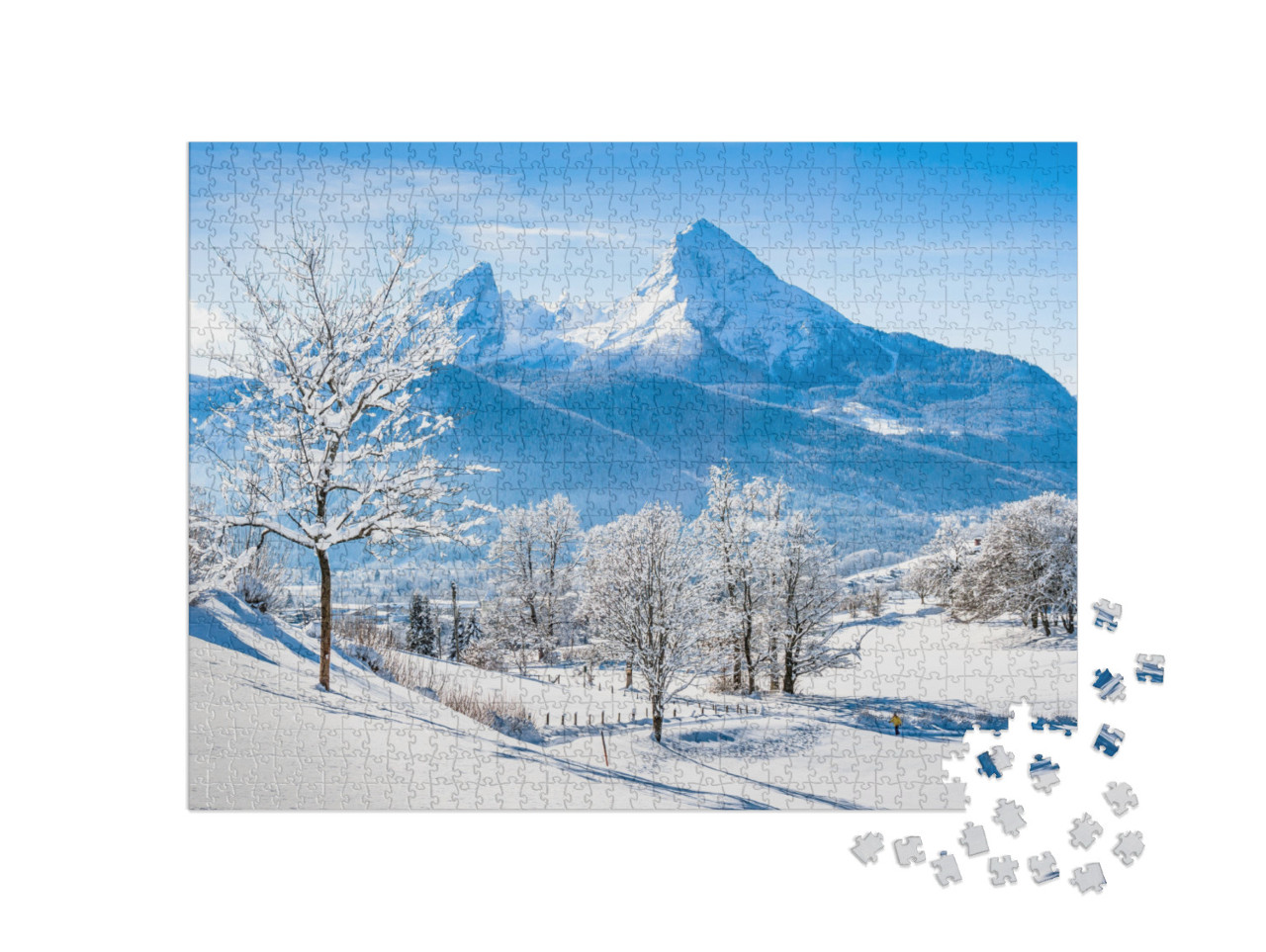 Puzzle 1000 Teile „Berchtesgaden und Watzmann-Massiv bei Sonnenaufgang, Berchtesgadener Land, Deutschland“