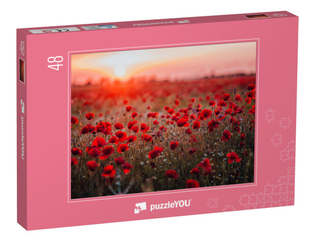Puzzle 48 Teile „Mohnblumenfeld im Sonnenuntergang“