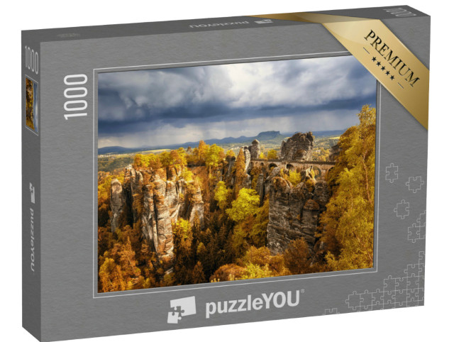 Puzzle 1000 Teile „Basteibrücke: Sächsische Schweiz mit herbstlichen Farben, Deutschland“