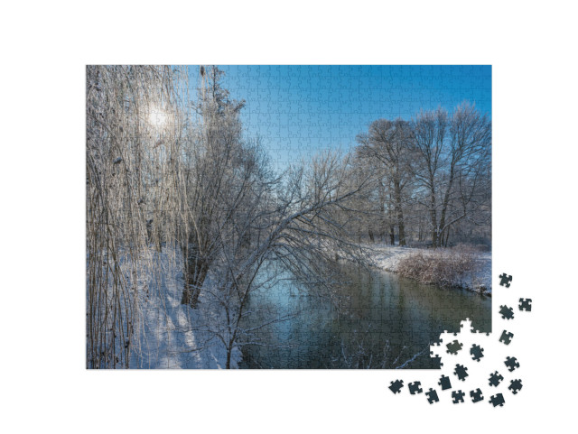 Puzzle 1000 Teile „Sonniger Wintertag an der Spree in Cottbus , Brandenburg“