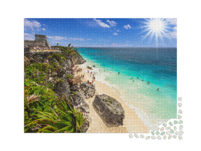 Puzzle 2000 Teile „Wunderschöner Strand von Tulum am Karibischen Meer, Mexiko“