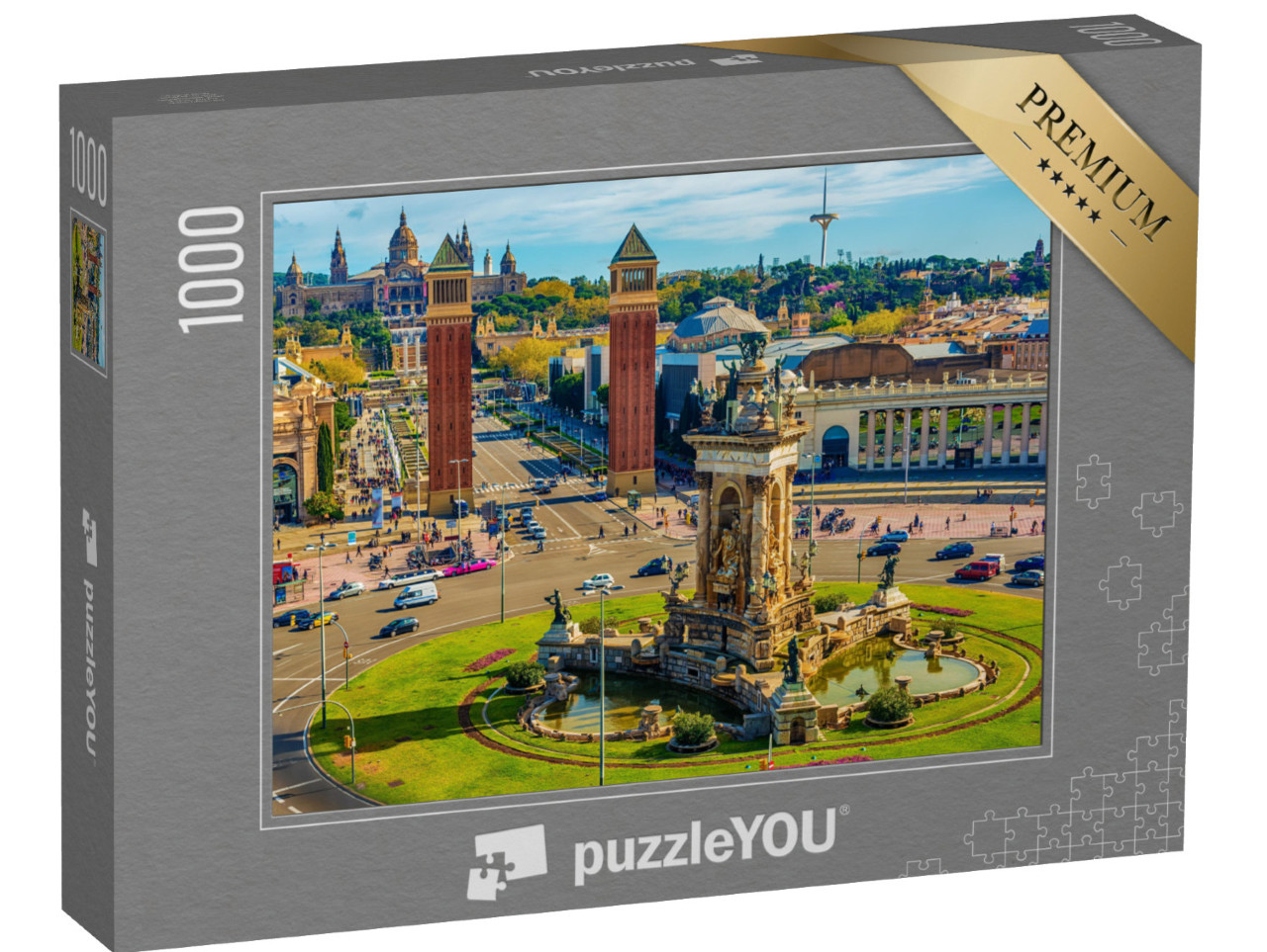 Puzzle 1000 Teile „Luftaufnahme auf Barcelona, Placa d'Espanya und Palau National, Spanien“