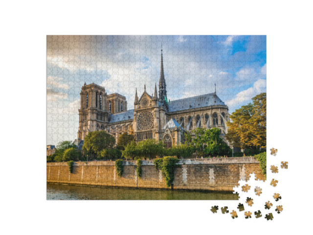 Puzzle 1000 Teile „Sonnenuntergang über der Kathedrale Notre Dame, Paris, Frankreich“