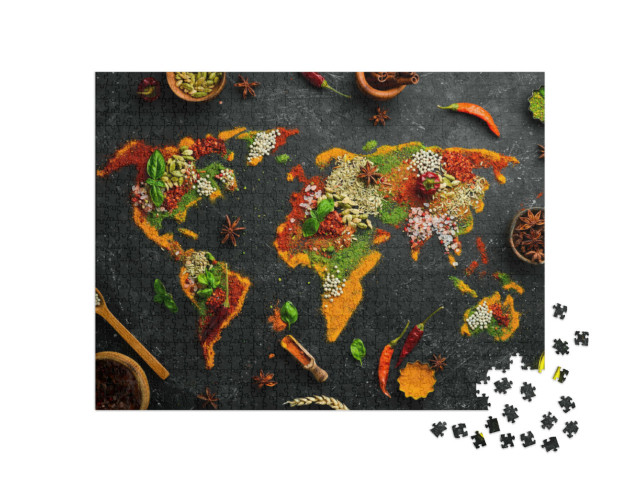 Puzzle 1000 Teile „Weltkarte aus Gewürzen und Kräutern“