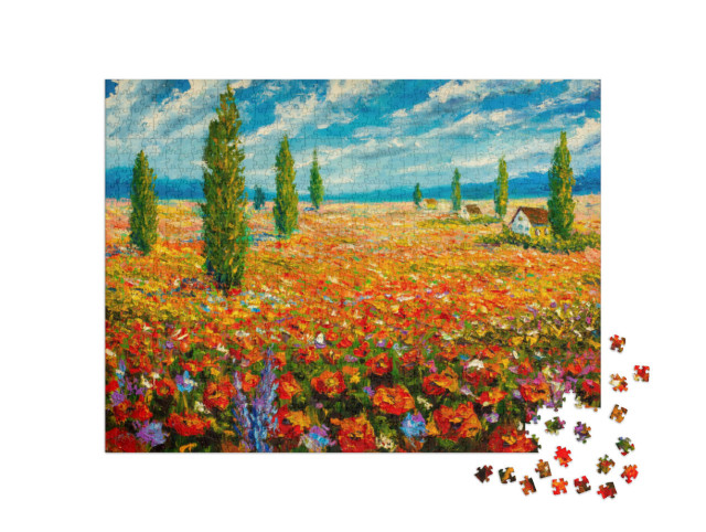 Puzzle 1000 Teile „Ölgemälde einer Blumenwiese von Claude Monet“
