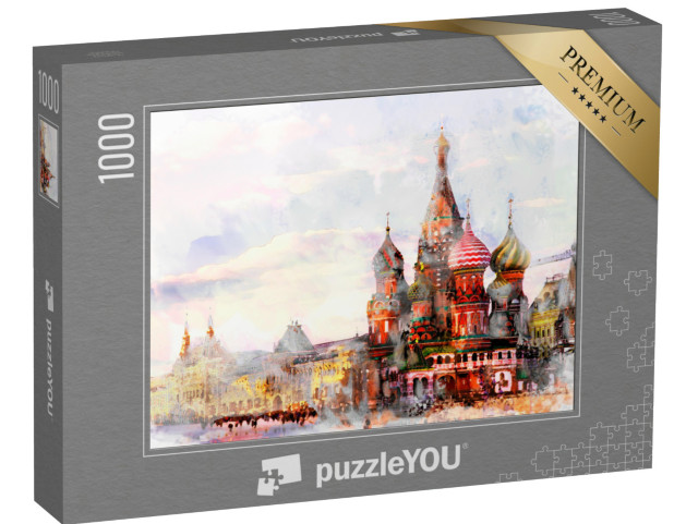 Puzzle 1000 Teile „Aquarell von Moskau bei Sonnenuntergang“