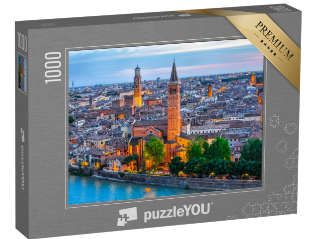 Puzzle 1000 Teile „Nachtluftaufnahme von Verona, Italien“