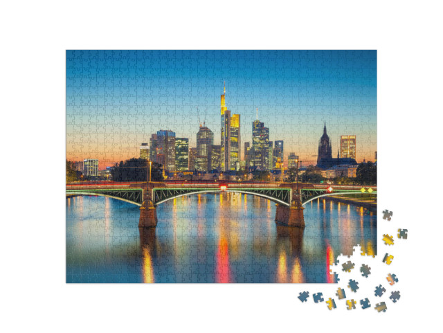 Puzzle 1000 Teile „Stadtbild von Frankfurt am Main bei Sonnenuntergang “