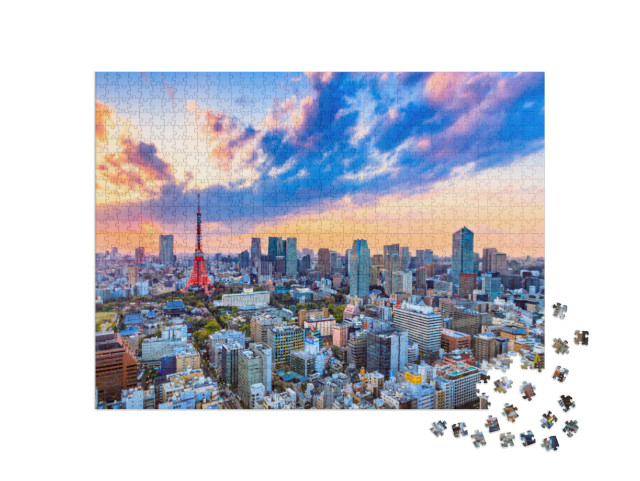 Puzzle 1000 Teile „Sonnenuntergang über Tokio, Japan“
