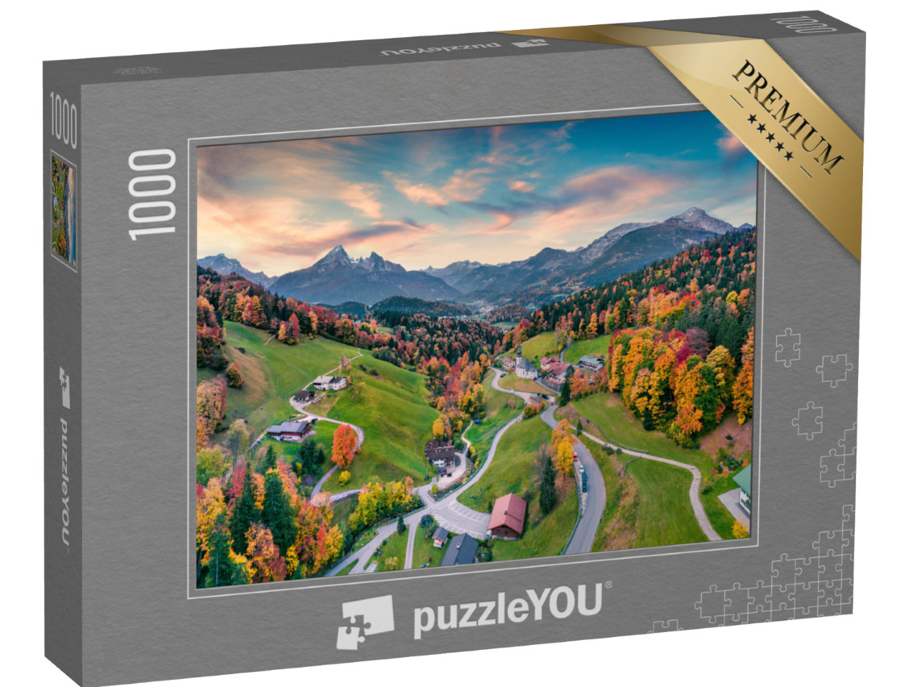 Puzzle 1000 Teile „Kirche Maria Gern mit Hochkaltergipfel, bayerische Alpen“