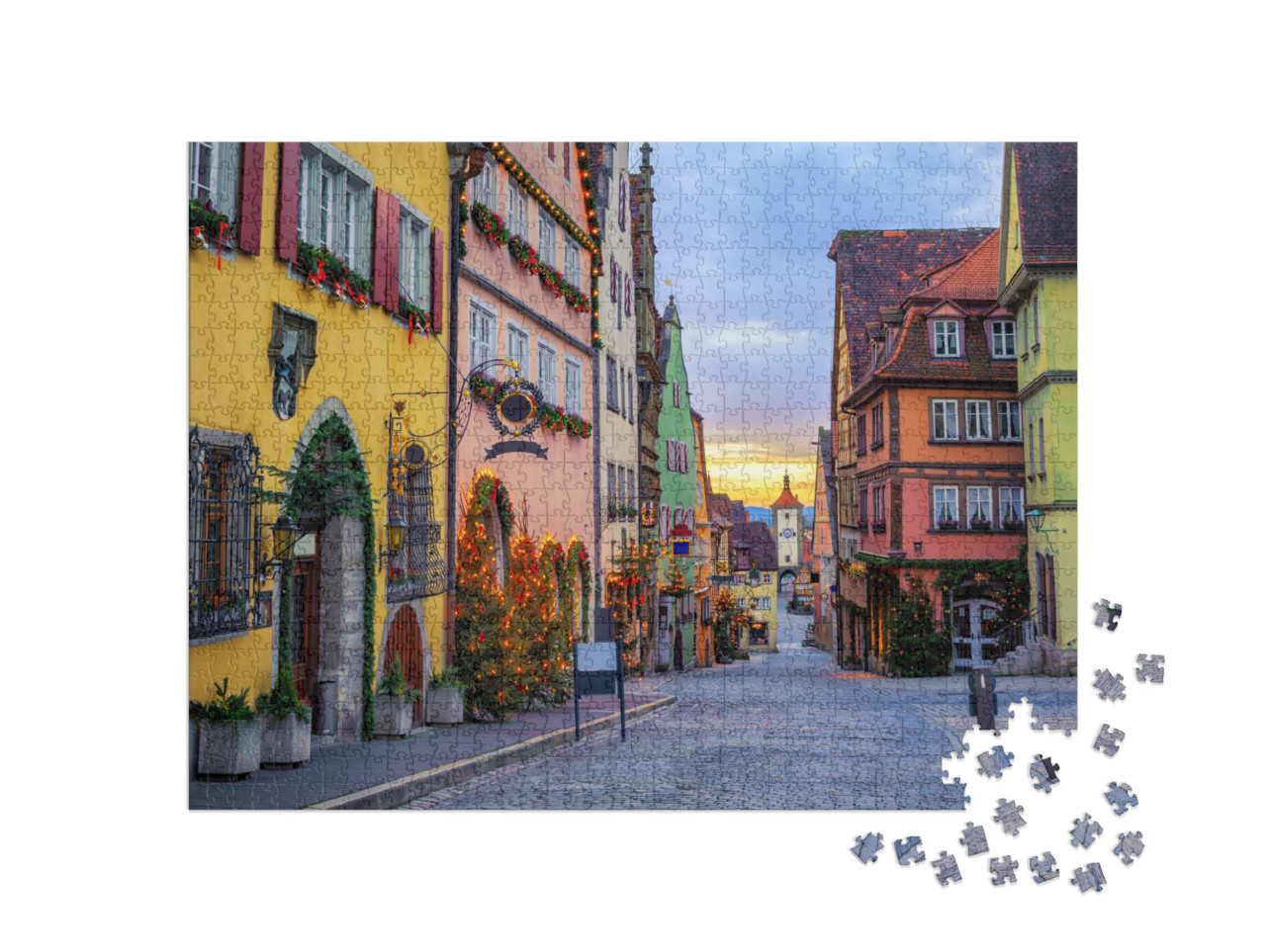 Puzzle 1000 Teile „Bunte Häuser: Historische Altstadt von Rothenburg ob der Tauber“